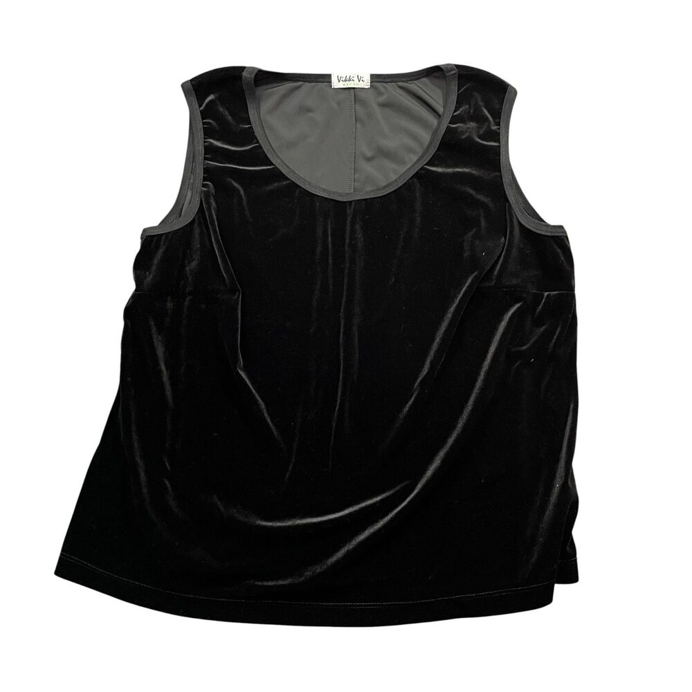 Vikki Vi 1X Black Ladies Sleeveless Top‎ Velour Acetate Blend